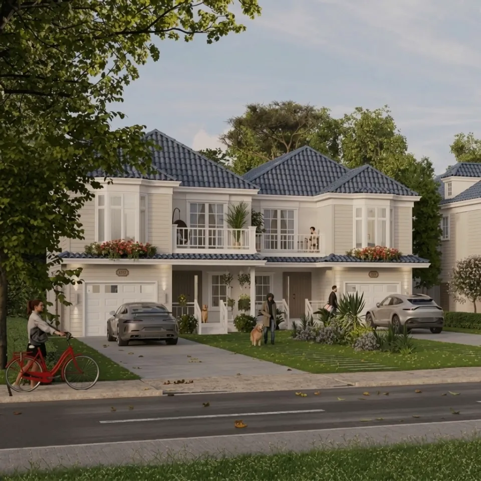 Maple Place semi-detached homes on Maple Street, Bracebridge, front exterior rendering